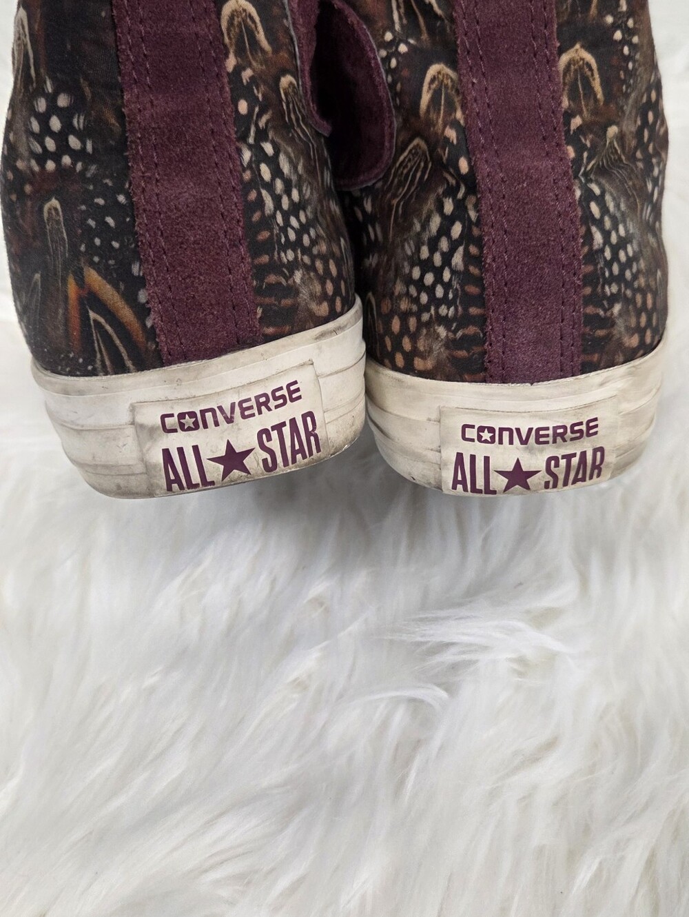 Converse High-Top Canvas Sneakers in Plum Feather Print 9 - Picture 4 of 13